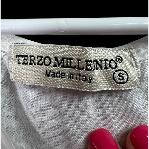 Terzo Millennio White Linen Eyelet Peplum Sleeveless Top Made in Italy Small - Picture 2 of 9